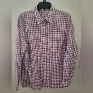 Foxcroft 100% Cotton Wrinkle-free Men's Pink and Blue Plaid Shirt